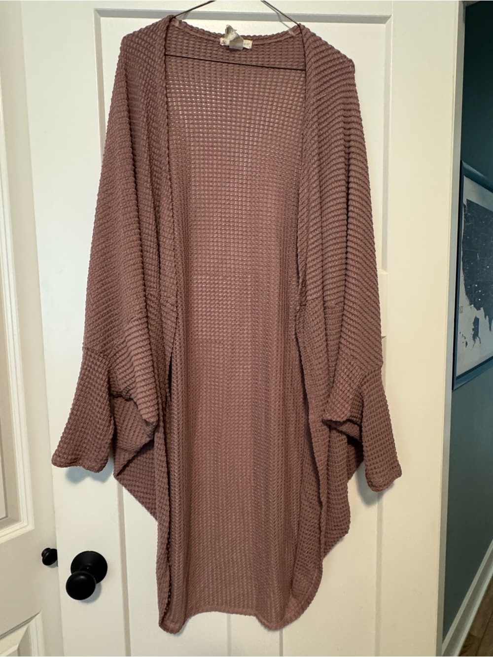 Waffle-Knit Open Front Cardigan - Dusty Mauve